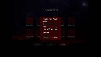 Character create screen